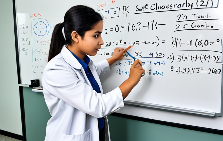 **

A professional physicist, fully clothed in modest attire, working on a complex equation on a whiteboard in a university office. Safe for work, appropriate content, perfect anatomy, natural pose, well-formed hands, proper finger count, professional.

**