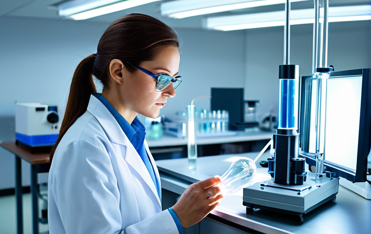 ** A professional female scientist in a fully clothed lab coat, examining a glowing crystal in a high-tech laboratory, appropriate attire, safe for work, perfect anatomy, natural proportions, bright lighting, professional photograph, high quality, modest.

**