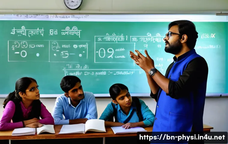 물리학 교수로서의 역할과 책임 - A Bengali physics professor in a modern classroom, explaining complex physics concepts using everyda...