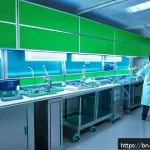 Home 21 물리학과 생물학의 융합 연구 - A futuristic biomedical laboratory scene in a Bengali hospital setting, showcasing scientists using ...