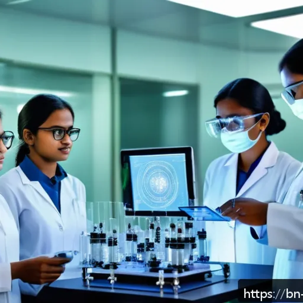 물리학 분야의 여성 과학자 - A group of Bangladeshi female scientists in a modern research laboratory, wearing professional attir...