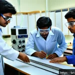 Home 23 물리학과 물리 교육의 차이 - A modern physics laboratory scene featuring a diverse group of Bengali students wearing casual cloth...