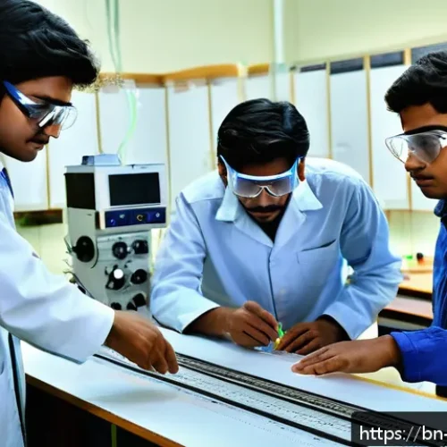 Home 17 물리학과 물리 교육의 차이 - A modern physics laboratory scene featuring a diverse group of Bengali students wearing casual cloth...