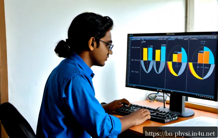 물리학 소프트웨어 활용법 - Photorealistic university physics laboratory in Bangladesh, a Bengali graduate student using a deskt...